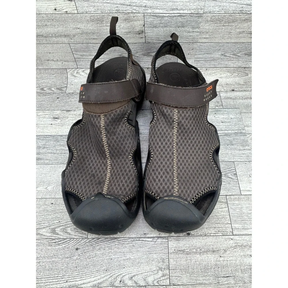 Crocs Swiftwater Mesh Sandals Men Sz 13 Espresso Black Sport Water Shoes 15041